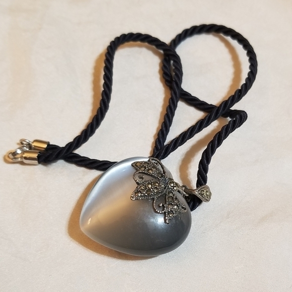 VTG Blue Cats Eye Quartz Marcasite Sterling Necklace - Picture 5 of 6